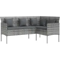 Syfax Sofa in L-Form mit Kissen Poly Rattan Grau
