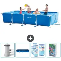 OEM Rechteckiges Schwimmbeckenrahmen - 450 x 220 x 84 cm - Blau - Beim Kauf enthalten: Schwimmbeckenpumpe - Abdeckung - Filter - Schwimmbeckenhandbuch