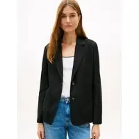 Tommy Hilfiger Kurzblazer "NEW ESS LINEN REG SB BLAZER", Damen, Gr. 44, schwarz, Web, Obermaterial: 76% Leinen, 24% Lyocell, unifarben, gerade normal, Blazer Kurzblazer, mit aufgesetzten Taschen