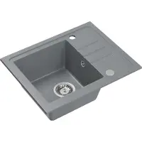 VBChome Spülbecken Granit Grau 55 x 44 cm Einzelbecken Einbauspüle Gesprenkelt Reversibel Granitspüle Siphon Waschbecken Küchenspülen