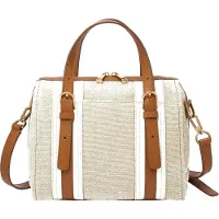 Fossil Schultertasche Handtasche Carlie Satchel Natural Brown creme