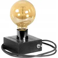 LED Wood | Edison Tischlampe, Nachttischlampe, 10x10 cm, Schwarz Eiche, Retro, E27, 40W, Glühbirne