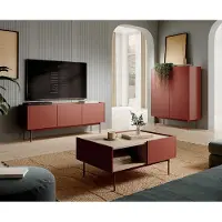 Lomadox Wohnzimmer Set mit Couchtisch & Lowboard in Keramik Rot, griffloses Design - CHEYENNE-160