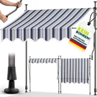 Tillvex Balkonmarkise 300 cm Blau/Grau Gelenkarm Markise Klemmmarkise Sonnenmarkise Balkon ohne Bohren