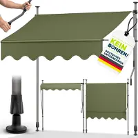 Tillvex Balkonmarkise 400 cm Armeegrün Gelenkarm Markise Klemmmarkise Sonnenmarkise Balkon ohne Bohren