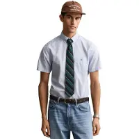Gant für Herren. 3000101 Regular Fit Kurzarmhemd aus blauer Popeline (4XL), Lässig, Baumwolle
