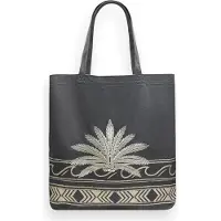 Scotch & Soda Schultertasche Canvas Tote Bag with Embroidery Palm Wave Border schwarz