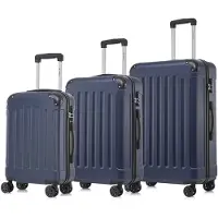 YONSLY Suitcase Set, Rollkoffer Handgepäck, Kofferset, mit 4 Rollen 360°, Hartschalenreise Zahlenschloss, Weicher Gummigriff (3er Set, M,L&XL,Dunkelblau)