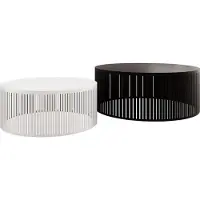 Mirjan 24 Im Set zwei Couchtische Velede, Wohnzimmer Kaffeetisch 2er-Set, Gestell aus Stahl, pulverbeschichtet (Farbe: Weiß + Arktisches Weiß / Schwarz + Schwarz Molet)
