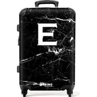 NoBoringSuitcases.com Großer Koffer - Marmoroptik - Buchstabe E - Schwarz - Kombinationsschloss TSA - Hartschalen Trolley 4 Rollen - 72 liter - Reisekoffer - 66 cmKoffer Mittelgroß 67x43x25 cm, 72L,