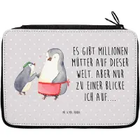 Mr. & Mrs. Panda Mäppchen Pinguin mit Kind - Grau Pastell - Geschenk, Bleistiftetui, Schulmäppchen, Lieblingsmensch, Muttertag, Vorbild Mama, Mom, Mutter, Federmappe