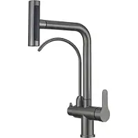 OEM Wasserfall-Wasserhahn, flexibler Auslauf, Doppelgriff-Design, Edelstahl, Grau