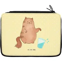 Mr. & Mrs. Panda Etui Katze Wasserglas - Gelb Pastell - Geschenk, Federmäppchen, Wasser, Bleistiftetui, für Stifte, Stifteetui, Schlampermäppchen, Cats, Federmappe, Cat