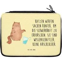 Mr. & Mrs. Panda Schulmäppchen Katze Wasserglas - Gelb Pastell - Geschenk, Neugierig, Mäppchen, Bleistiftetui, Cat, Glas, Cats, Haustier, Federtasche, Schreibmappe