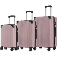 YONSLY Premium Reisekoffer TSA-Schloss,YKK-Reißverschluss Hartschalen-Koffer Kabinenkoffer Rollkoffer Suitcase Handgepäck (Roségold, M-L-XL-Set)