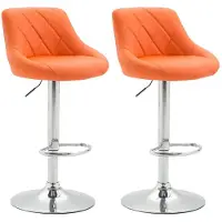 CLP 2er Set Barhocker Lazio Mit Kunstlederbezug I Höhenverstellbarer Und Drehbarer Hocker Mit Fußstütze In Chrom-Optik, Farbe: orange