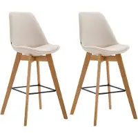 CLP 2er Set Barhocker Metz Mit Stoffbezug I Thekenhocker Mit Eichenholzgestell Und Fußstütze I Barstuhl Mit Lehne, Farbe: creme, Gestellfarbe: natur