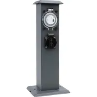 Grafner Edelstahl Design Gartensteckdose mit Zeitschaltuhr 2 Steckdosen, anthrazit, ON/AUTO, 3600 Watt, Pulverbeschichtung, Energiesäule Timer Mehrfach Metall Außen Steckdose 2-Fach schwarz lackiert
