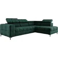 Domo PABLO Ecksofa 279x201 cm Mit Schlaffunktion, Bettkasten, Verstellbaren Kopfstützen, Samtigem CLOUD-Stoff, Pflegeleicht Mit EASY CLEAN-Technologie, Metallfüße Rechts Layout, Farbe GRÜN