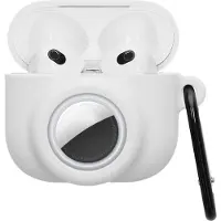 Kwmobile 2-in1 Hülle kompatibel mit Apple AirPods 3 - Kopfhörer Case kompatibel mit Airtag - Weiches Silikon Cover - Schutzhülle mit Karabiner - Weiß