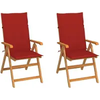 Syfax Gartenstühle 2 Stk. mit Roten Kissen Massivholz Teak