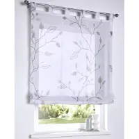 Kutti Heimtextilien Raffrollo Schlaufenrollo Bonnie weiß, transparent, grau Bedruckt, Raffgardine für Gardinenstange, Breite 100 x Höhe 140 cm
