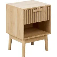 Beliani Nachttisch Hellbraun Holz u. MDF-Platte Holzoptik Lamellen-Optik mit 1 Schublade 1 Ablagefach Skandi Schlafzimmer Nachtschrank