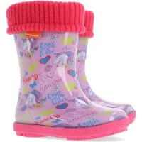 Demar Kinder Gummistiefel Kinderstiefel Gefüttert Regenstiefel mit Einlage Regenschuhe Einhörner Rosa Reflektiernd 34/35