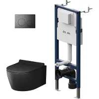 AM.PM Wand-WC spülrandlos Set Schwarz mit Vorwandelement Komplettset Unterputz Spülkasten FlashClean Unterputzspülkasten Schüssel Drückerplatte