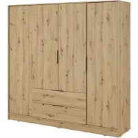 3Xeliving Kleiderschrank, Moderne Schrank in Artisan Eiche mit Zentralem Spiegel