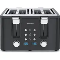 Arendo Toaster MANANA X2 für 4 Scheiben, 1750 W, 4 kurze Schlitze, 6 Bräunungsstufen, Auftaufunktion, LED-Restzeitanzeige, Brötchenaufsatz, Toastautomat, Edelstahl, schwarz