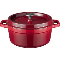 Sola Bräter mit Deckel Gusseisen - Rot - ø 24 cm / 3.2 Liter - Emaillierte Antihaftbeschichtung