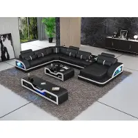 AEA Ecksofa Schwarz mit Couchtisch 2tlg. Wohnzimmer Ledersofa Set Eckgarnitur Tisch