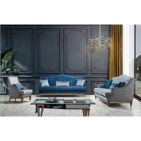 AEA Moderne Blaue Chesterfield Sofagarnitur Designer Dreisitzer Luxus Sessel