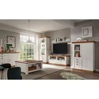 IMV Landhaus Wohnwand 546cm pinie weiß / wotan eiche Wohnzimmer Set Sideboard