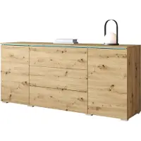 Mirjan 24 Kommode Vera, Griffloses Öffnungssystem, Sideboard, Stilvoll Highboard Schrank (Farbe: Artisan Eiche, mit RGB LED Beleuchtung)
