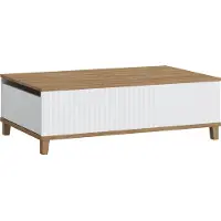 Lomadox Wohnzimmer Couchtisch mit 2 Schubladen PLYMOUTH-129 in weiß mit Eiche Nb., B/H/T ca. 110/35,6/68 cm