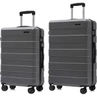 YONSLY Premium Reisekoffer TSA-Schloss,YKK-Reißverschluss Hartschalen-Koffer Kabinenkoffer Rollkoffer Suitcase Handgepäck (Grau, L-XL-Set)