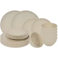 Cookinglife Geschirrset Flower Beige 18-teilig / 6 Personen - 6 Speiseteller, 6 Frühstücksteller und 6 Schalen