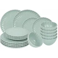 Cookinglife Geschirrset Flower Grün 18-teilig / 6 Personen - 6 Speiseteller, 6 Frühstücksteller und 6 Schalen