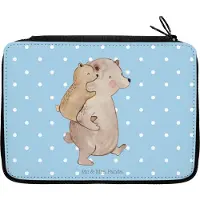 Mr. & Mrs. Panda Schreibmappe Papa Bär - Blau Pastell - Geschenk, Schlampermäppchen, Federmäppchen, Federtasche, Etui, Stifte, Geburtstag, Muttertag, Vatertag, Mäppchen