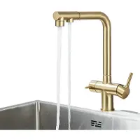OEM Küchenarmatur, Ausziehbarer Auslauf, Doppelgriff, Bürste Gold