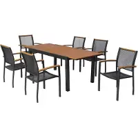 Merxx Gartenmöbel Set Itanos 7tlg., 6 Stapelsessel, Ausziehtisch 15 (200) x 90 cm- Aluminium/Kunststoff
