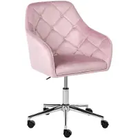 Beliani Schreibtischstuhl Pastellrosa Samt Gepolstert Drehbar Höhenverstellbar Rollbar Armlehnen Kristall-Knopfheftung Luxus Homeoffice Make-up Stuhl