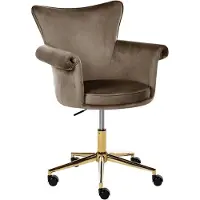 Beliani Schreibtischstuhl Beige Samt Gepolstert Drehbar Höhenverstellbar Rollbar mit Armlehnen Luxus Homeoffice Schminkstuhl Make-up Drehstuhl