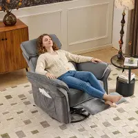 LEADZM Fernsehsessel Relaxsessel, 300°-Drehung, Pflegestuhl, Verstellbare Kopfstütze Klappbare Armlehnen, TV-Sessel mit Liegeposition, Dunkelgrau