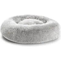 POOM Hundebett SD – Flauschiges Donut-Kissen aus langem Plüsch, waschbares Katzen- und Hundebett in verschiedenen Größen (M ?60cm, Hellgrau)