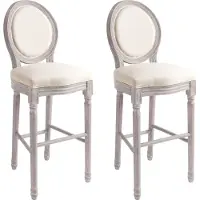 Syfax 2er Set Barhocker im Barockstil, aus weißem Leinen, gepolstert, 123 cm hoch, Sitzhöhe 77 cm