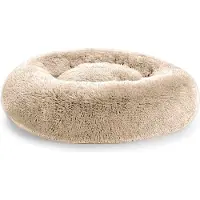 POOM Hundebett SD – Flauschiges Donut-Kissen aus langem Plüsch, waschbares Katzen- und Hundebett in verschiedenen Größen (L ?90cm, Creme)
