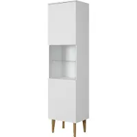 PAWS MÖBEL BERGEN Schrank, Kommode mit Glasfront, Glastürschrank, 51x196x37, Weiss schwarze Holzbeine, skandinavischer Stil